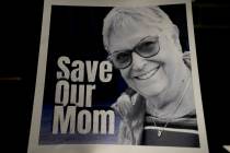 A poster of Ada Sagi, 75-year-old mother of Noam Sagi, is on display at a press conference of B ...