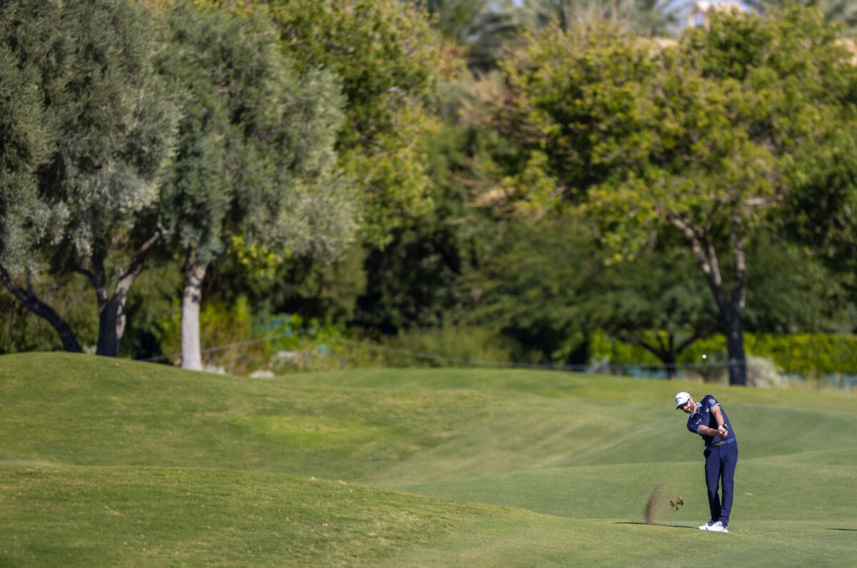 Adam Hadwin hits the ball on the fairway at hole 18 during day 3 play at the Shriners Children' ...