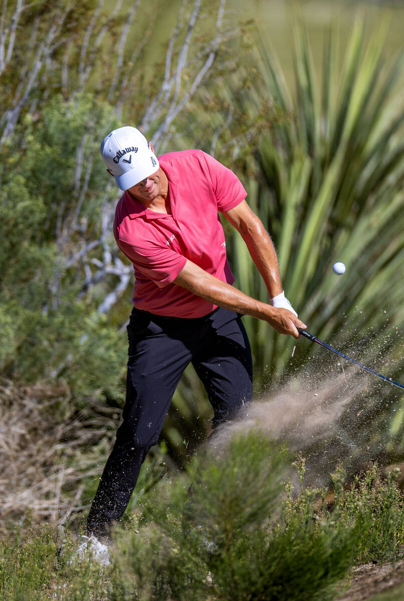 Alex Noren wedges out of the natural landscaping about hole 3 during day 3 play at the Shriner ...