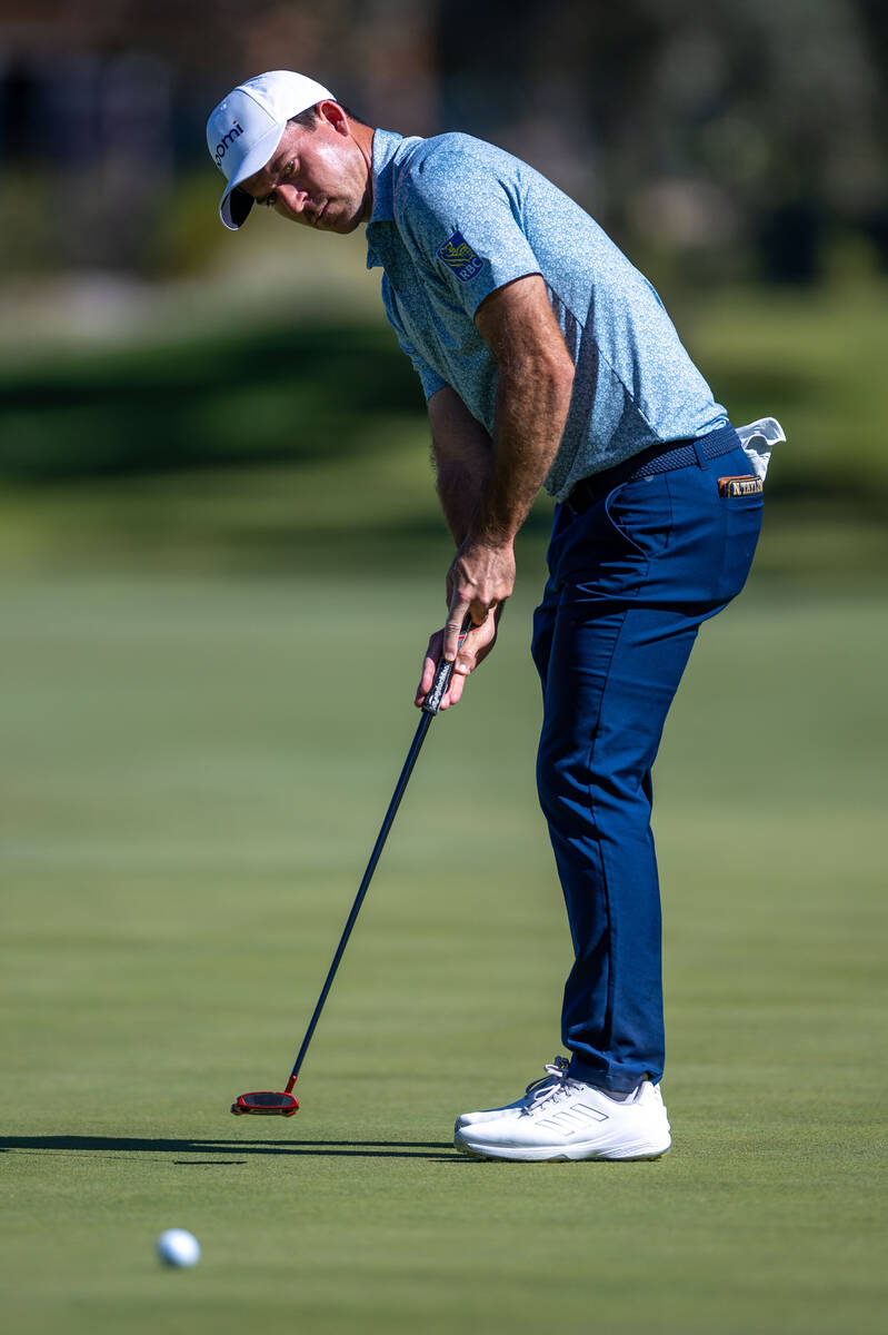 Nick Taylor eyes a putt on the green at hole 3 during day 3 play at the Shriners Children's Ope ...