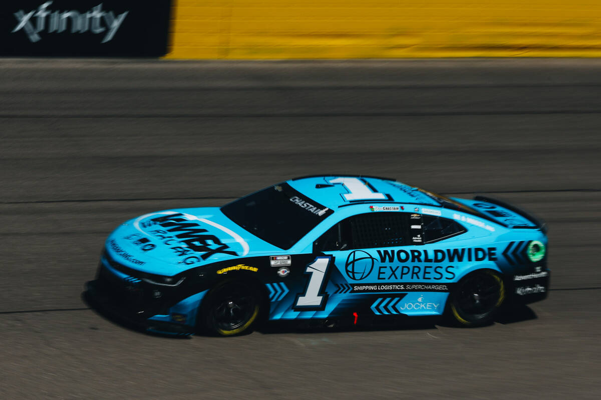 Ross Chasten speeds throughout the track during the South Point 400 at the Las Vegas Motor Spee ...