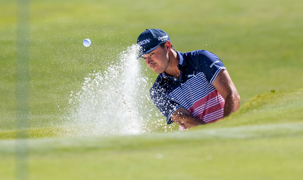 Brent Grant wedges out of the sand trap on hole 9 during final day play at the Shriners Childre ...