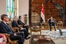 U.S. Secretary of State Antony Blinken, third from left, meets with Egypt's President Abdel Fat ...