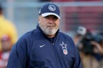 Dallas Cowboys head coach Mike McCarthy stands on the field during an NFL football game against ...
