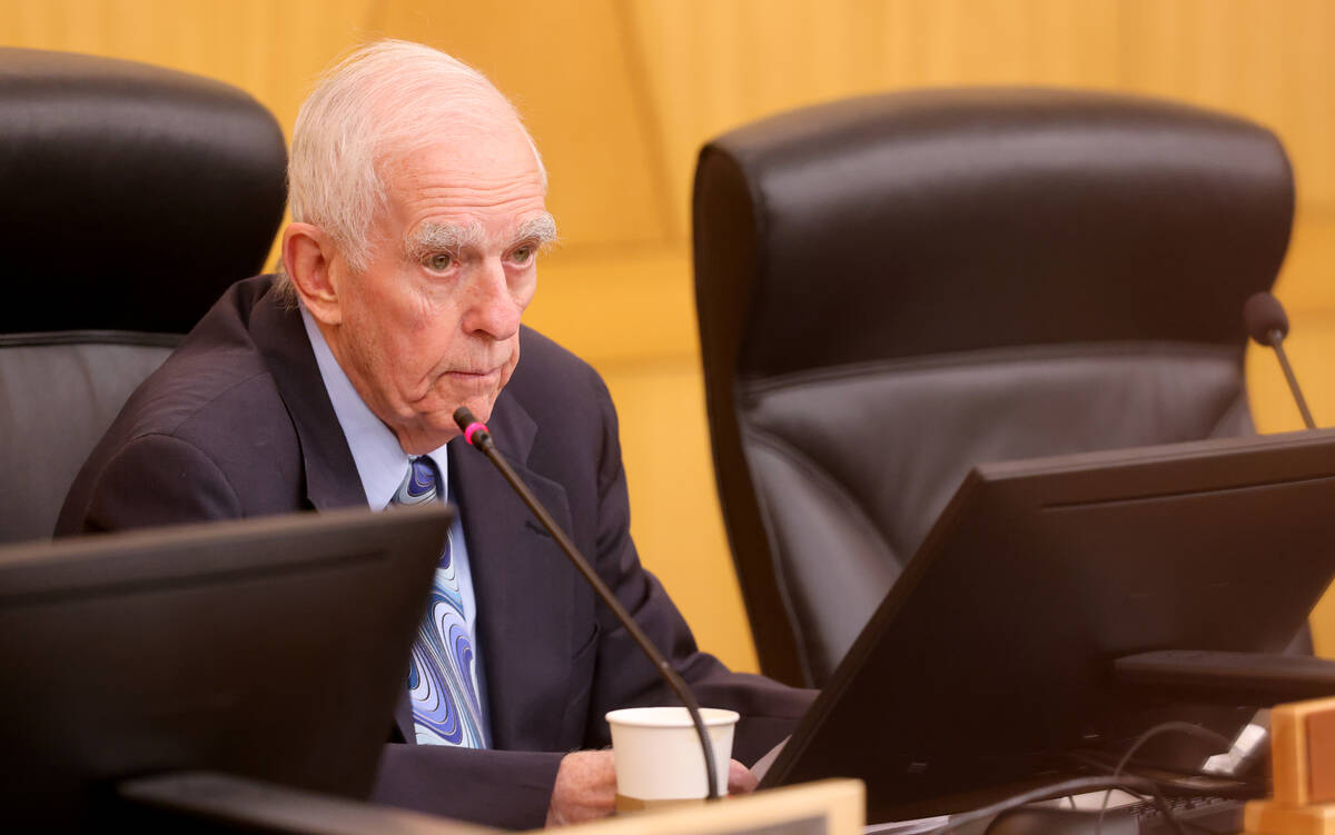 Hearing Officer William Jansen speaks during a fact-finding review at the Clark County Commissi ...