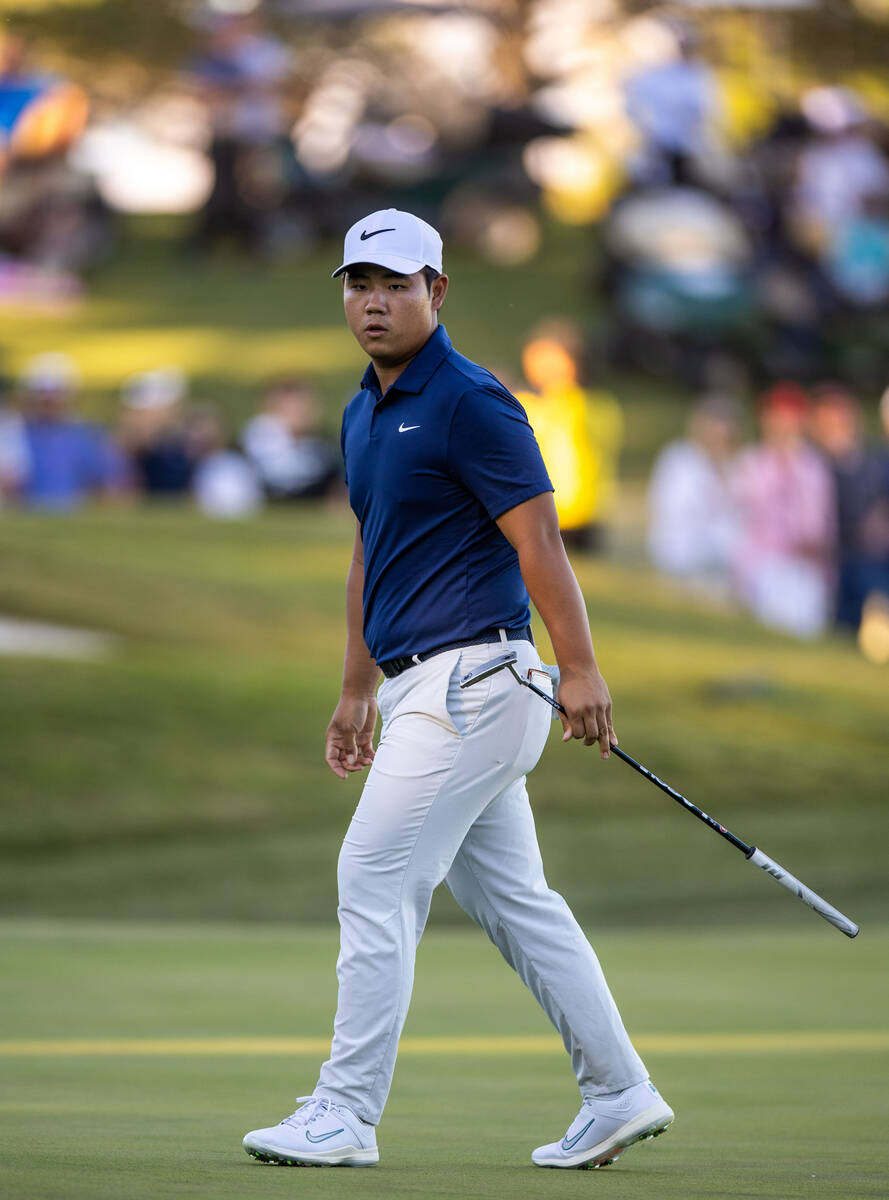 Tom Kim looks tome putt on hole 18 in final day play at the Shriners Children's Open from TPC S ...