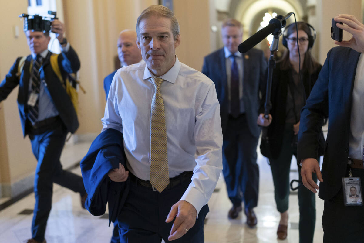 Rep. Jim Jordan, R-Ohio, chairman of the House Judiciary Committee, is followed by reporters as ...