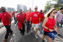 United Auto Workers President Shawn Fain marches in the Detroit Labor Day Parade on Sept. 4, 20 ...
