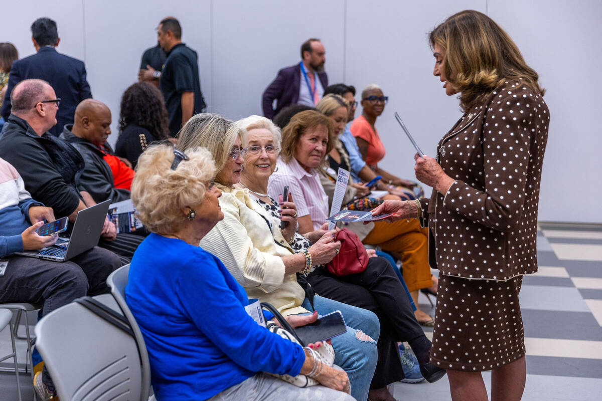 Shelley Berkley greets audience members during a forum at the East Las Vegas Library on Tuesday ...
