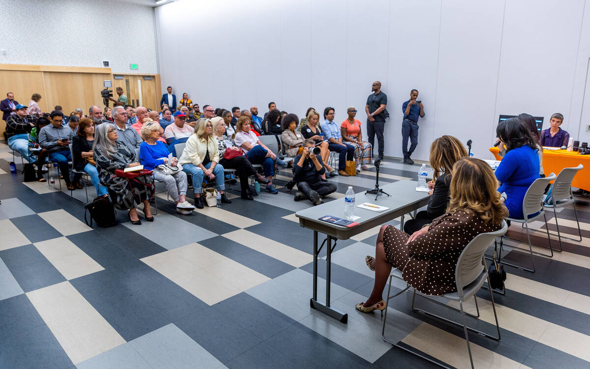 Candidates for mayor of Las Vegas participate during a forum at the East Las Vegas Library on T ...