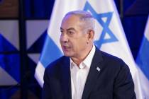 Israeli Prime Minister Benjamin Netanyahu speaks as he meets with President Joe Biden, Wednesda ...