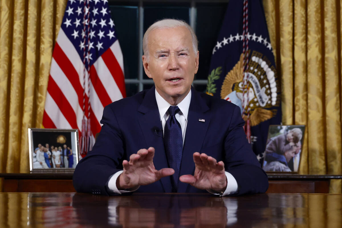 President Joe Biden speaks from the Oval Office of the White House Thursday, Oct. 19, 2023, in ...