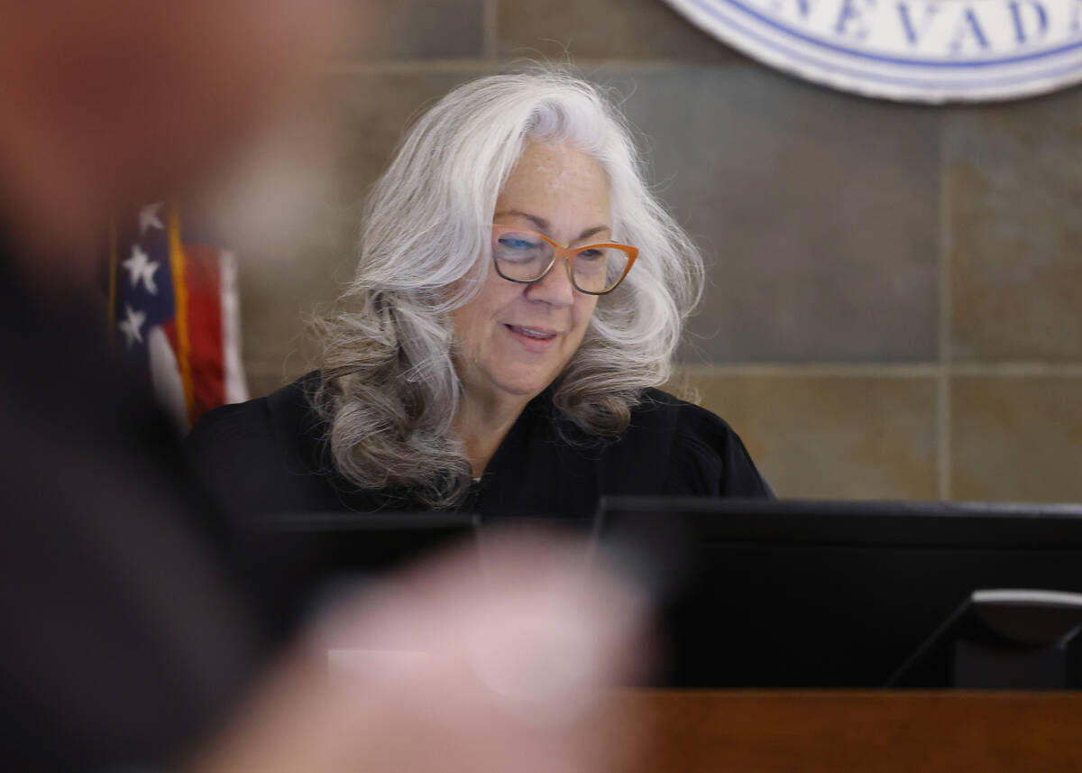 District Judge Christy Craig presides over a competency hearing at the Regional Justice Center, ...