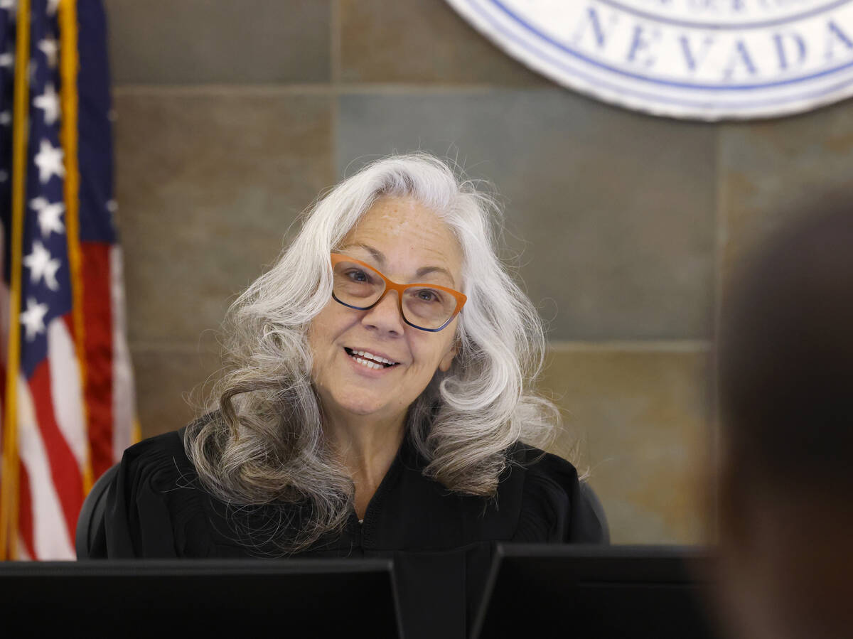 District Judge Christy Craig presides over a competency hearing at the Regional Justice Center, ...