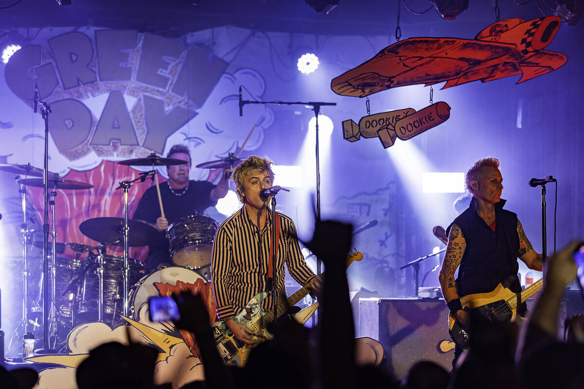 Green Day performs at Fremont County Club in downtown Las Vegas on Thursday, Oct. 19, 2023. (Gr ...