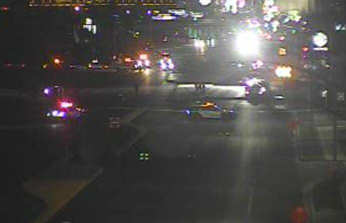 Police investigate a fatal crash Friday, Oct. 20, 2023, on Las Vegas Blvd. South north of Warm ...