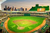 In this rendering released by the Oakland Athletics, Friday, May 26, 2023, is a view of their p ...