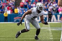 Las Vegas Raiders defensive end Tyree Wilson (9) defends during an NFL football game, Sunday, S ...