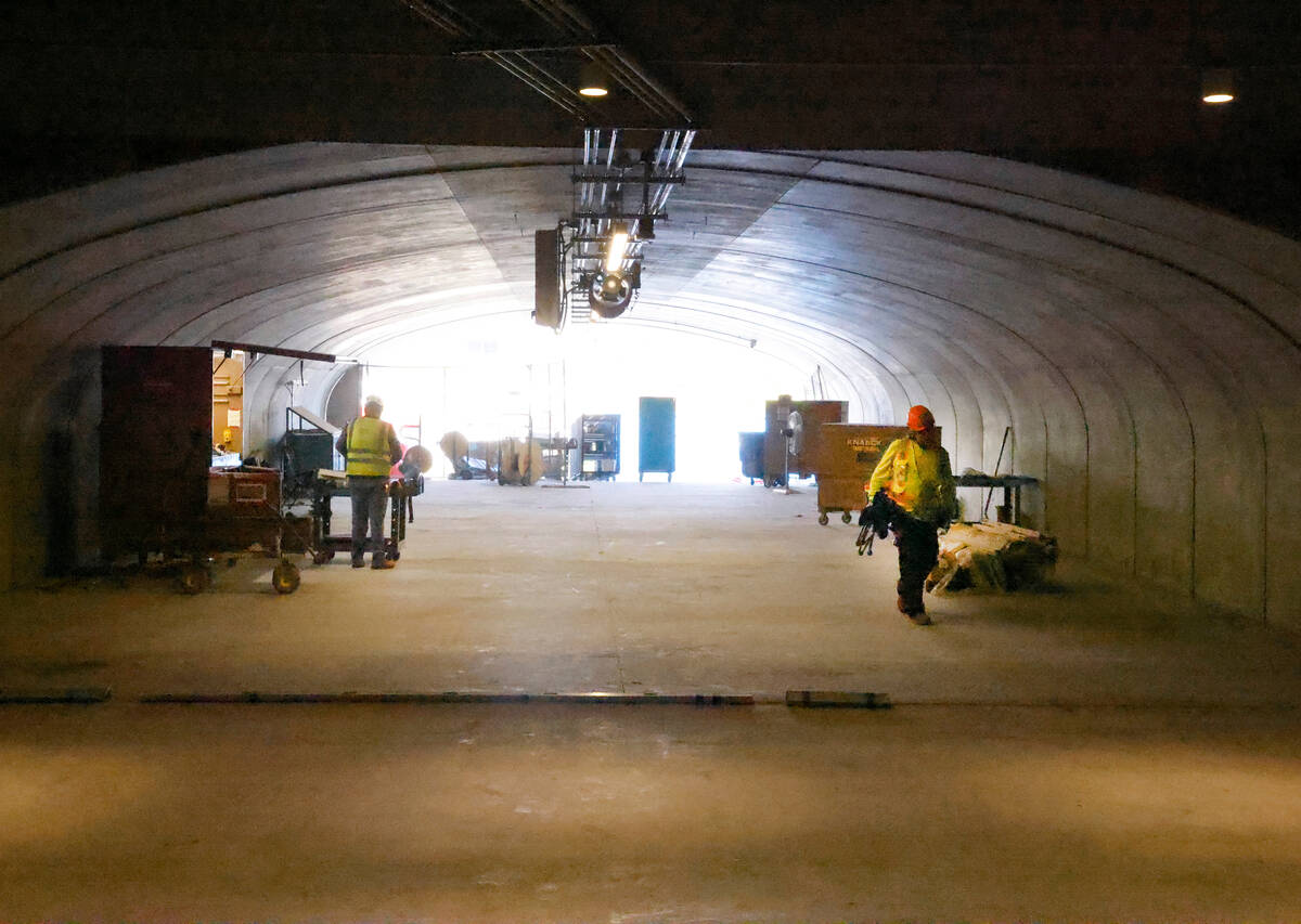 A tunnel at the F1 Pit Building where fans walk through to get access to their seats is seen du ...