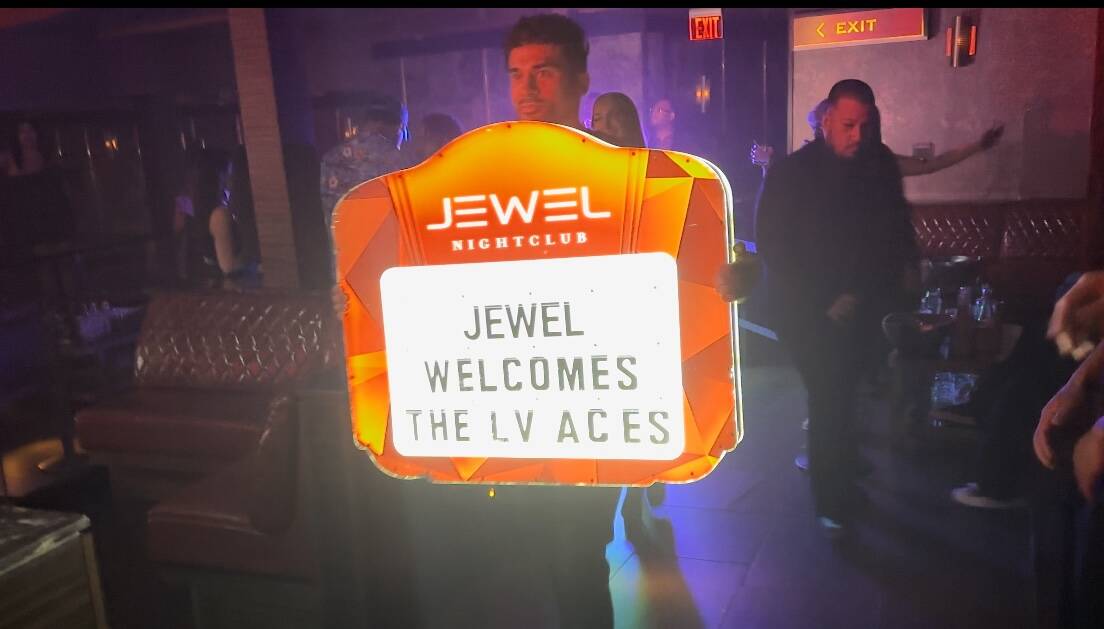 A look at the Aces' victory celebration at Jewel Nightclub at Aria on Saturday, Oct. 21, 2023. ...