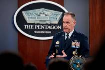 Pentagon spokesman Air Force Brig. Gen. Patrick Ryder speaks during a briefing at the Pentagon ...