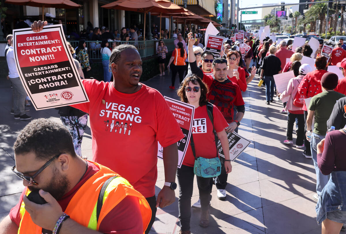 Members of Culinary Local 226, including Bellagio environmental services employee Ahryn Lewis, ...