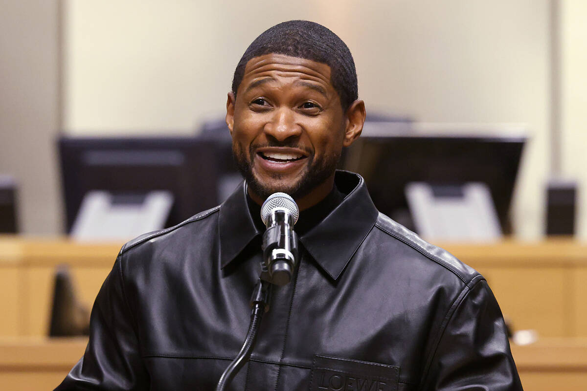 Usher speaks after receiving a key to the City of Las Vegas and a proclamation marking “Usher ...