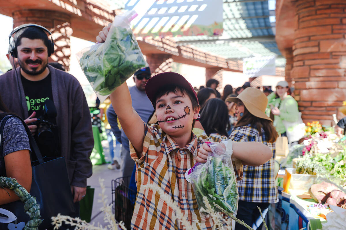 Gunther Zayas, 10, sells fresh salad mix from Dondero Elementary School at the semiannual Giant ...