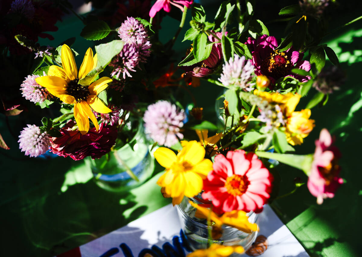 Flowers from Abston Elementary for sale at the semiannual Giant Student Farmers Market at the C ...