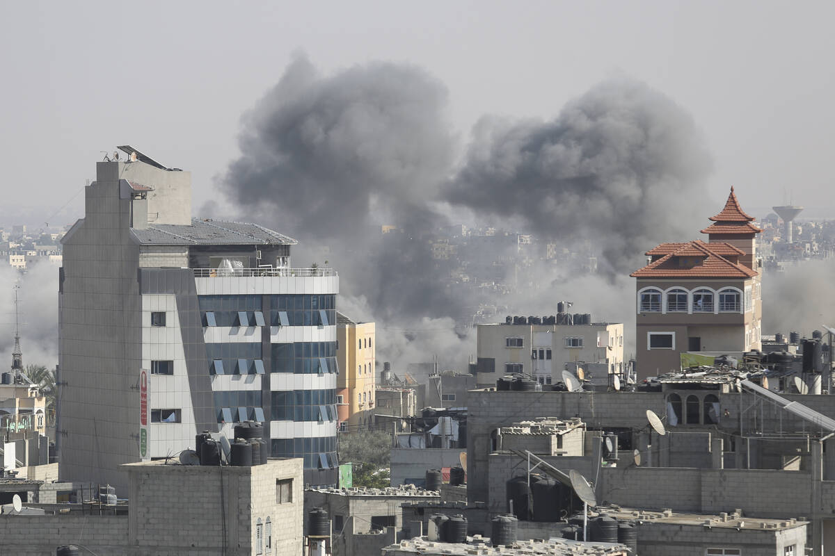 Smoke rises after an Israeli airstrike on the Gaza Strip in Rafah, Wednesday, Oct. 25, 2023. (A ...