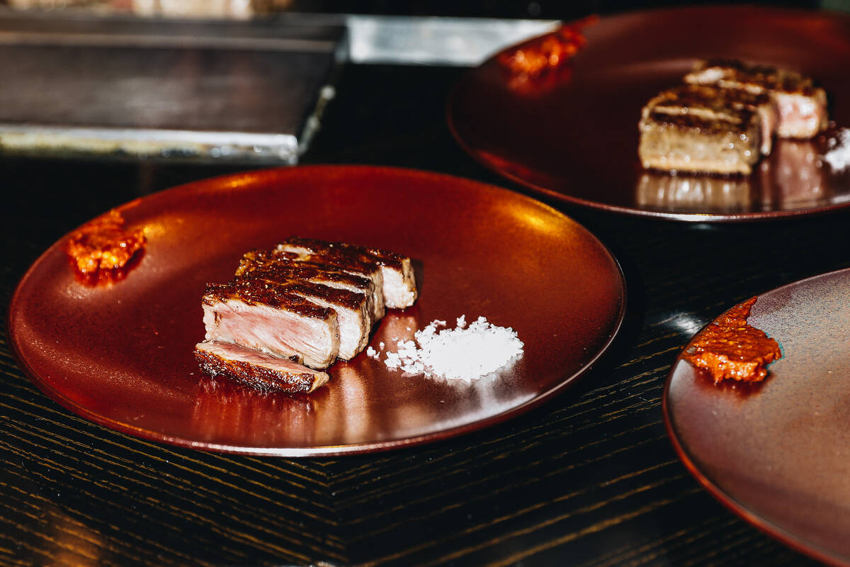 Teppanyaki A5 wagyu, prepared by chef Nobu Matsuhisa and his chefs, is seen at Nobu in Caesars ...