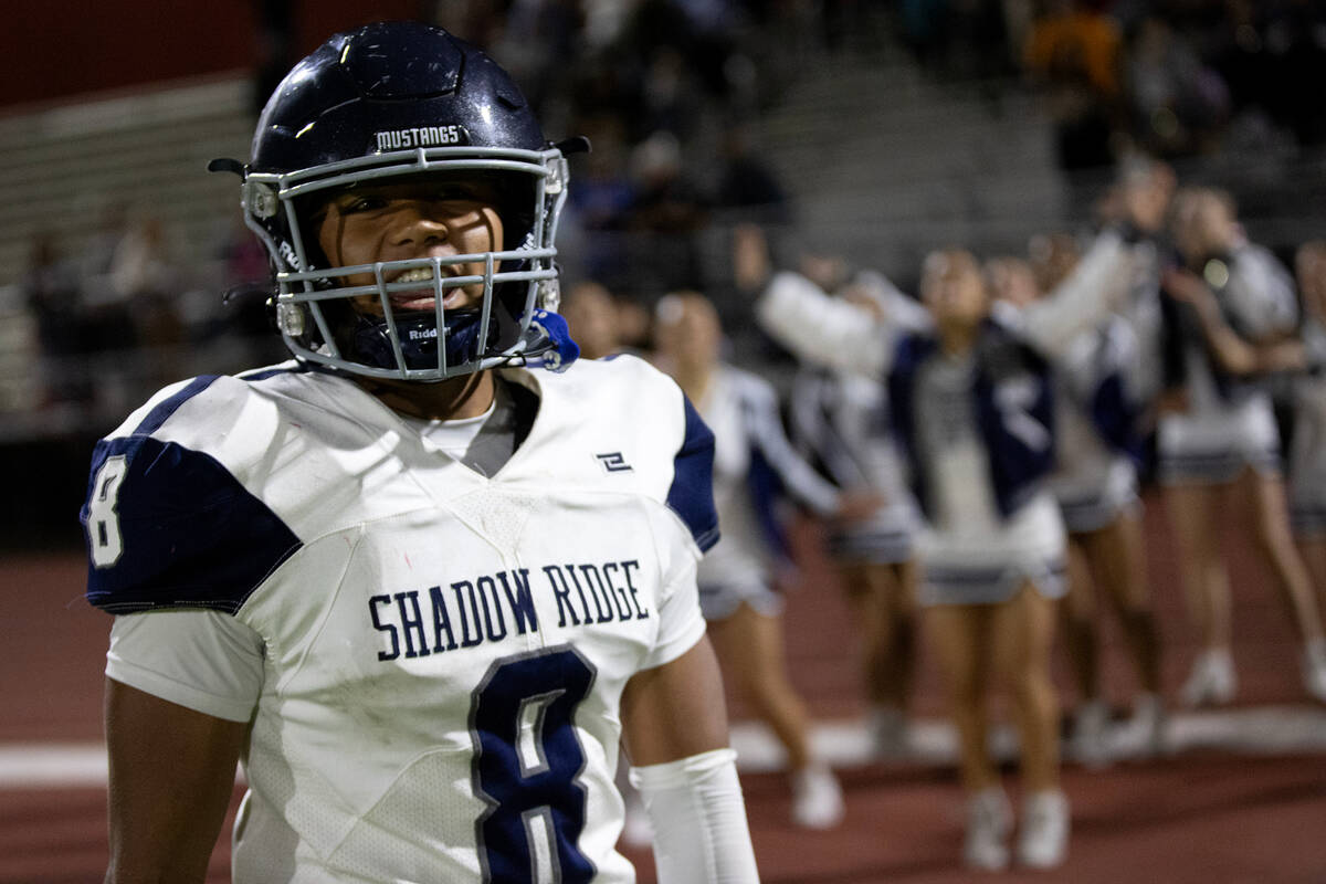 Shadow Ridge quarterback Coen Coloma celebrates after leading his team to a win against Arbor V ...