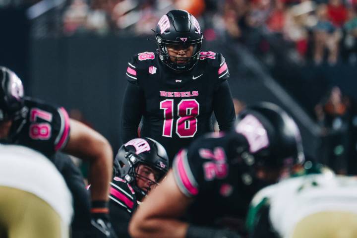 UNLV place kicker Jose Pizano (18) gets ready to kick a field goal during a game against Colora ...