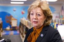 State Sen. Marilyn Dondero Loop addresses the media during her visit to Piggott Academy on Tues ...