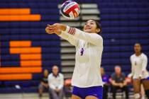 Bishop Gorman setter Trinity Thompson bumps the ball during a match against Shadow Ridge at Bis ...