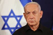 Israeli Prime Minister Benjamin Netanyahu during a press conference with Defense Minister Yoav ...