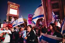 Demonstrators gather during a pro-Israel rally held by the Israeli American Council outside of ...
