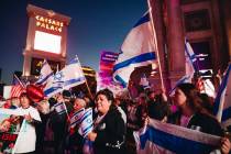 Demonstrators gather during a pro-Israel rally held by the Israeli American Council outside of ...