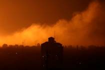 Fire and smoke rise following Israeli airstrikes in the northern Gaza Strip on Monday, Oct. 30, ...