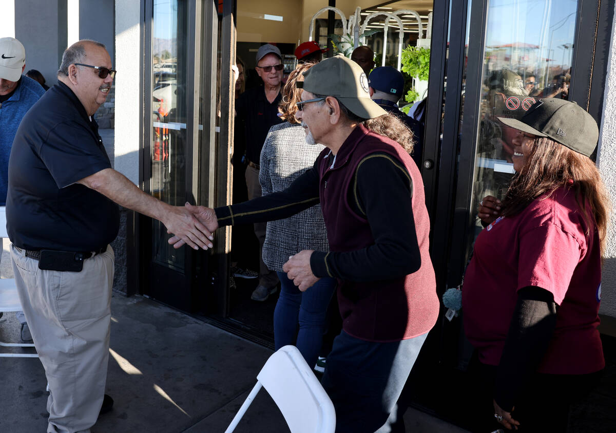 Owner and namesake Mario Berlanga greets some of the first customers during the grand opening o ...