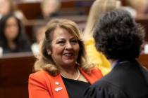 Assemblywoman Bea Duran, D-Las Vegas, shakes the hand of Chief Justice Lidia S. Stiglich during ...