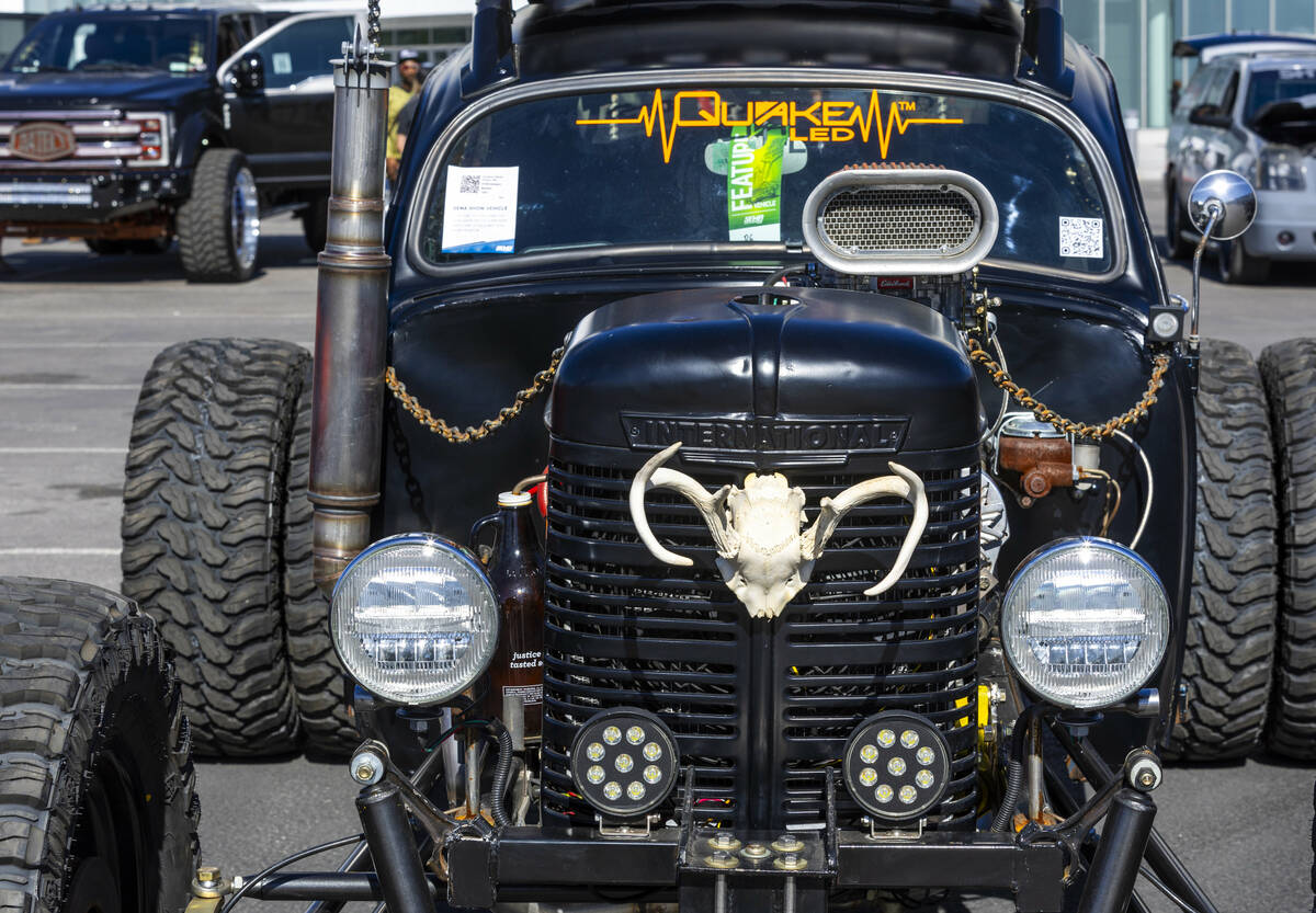 A modified VW Bug has an International Harvester grill on its front engine during the first day ...