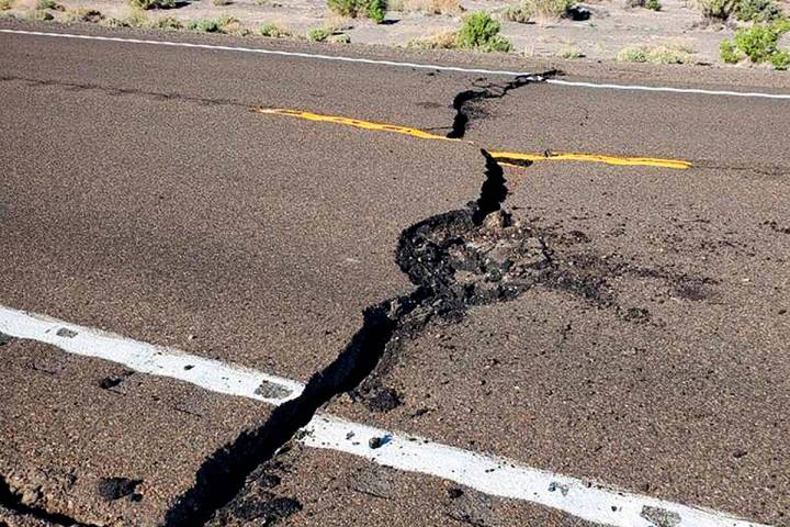 U.S. Highway 95 is seen after an earthquake struck on May 15, 2020 in a remote area west of Ton ...