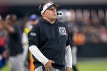 Raiders head coach Josh McDaniels looks on from the sideline during the second half an NFL game ...