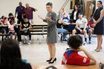 Executive director Andrea Moore speaks during a parent meeting at TEACH Las Vegas public charte ...