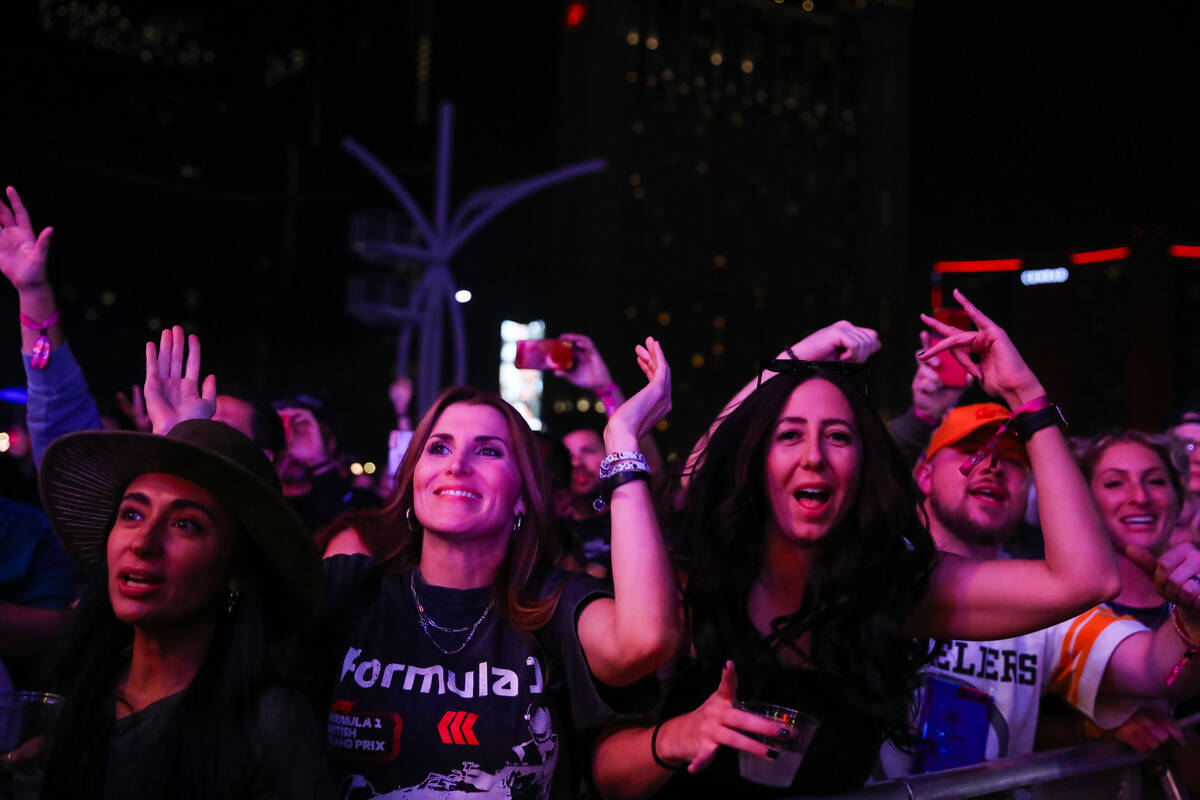 Fans of Wiz Khalifa enjoy his set at the 2023 SEMA Fest on Friday, Nov. 3, 2023 in Las Vegas. ( ...