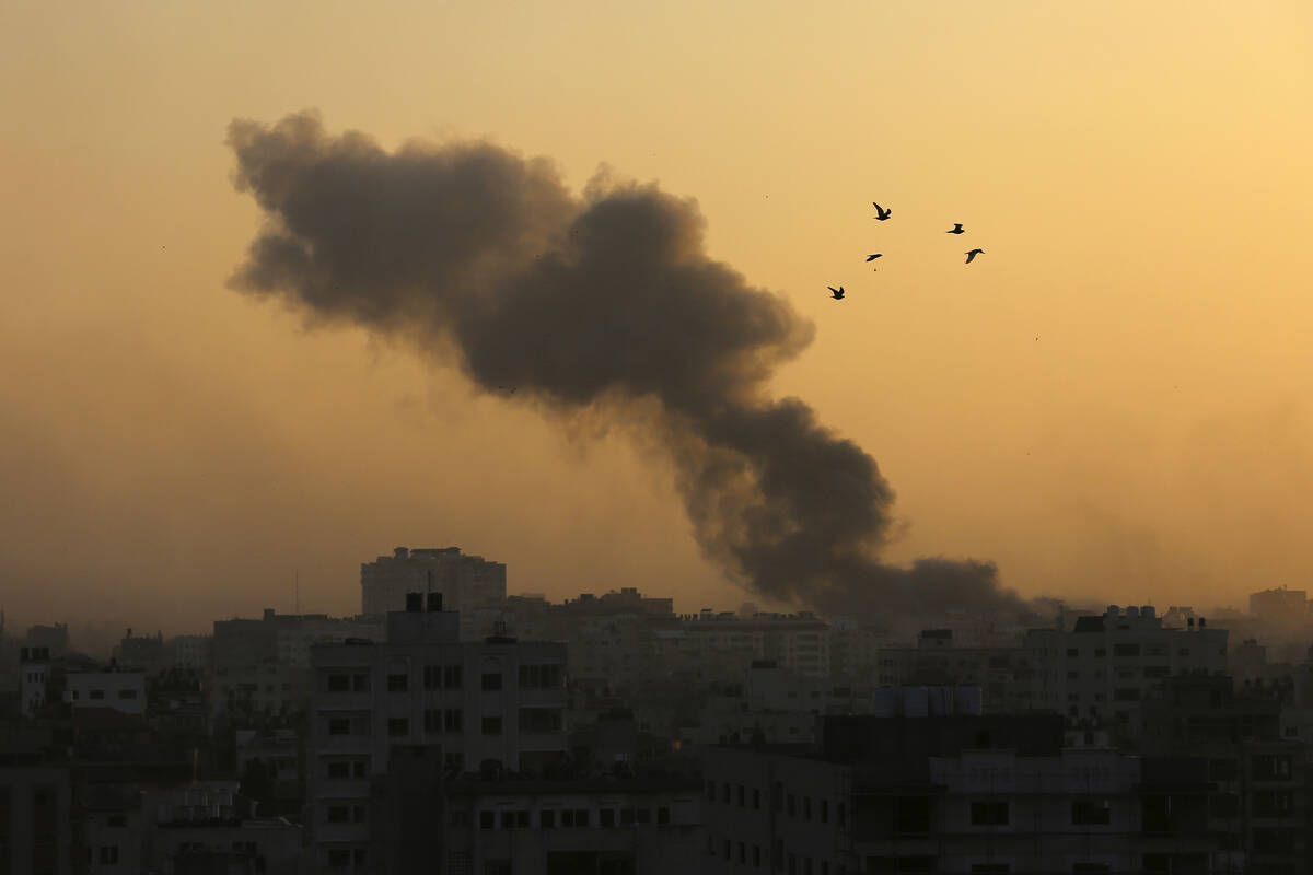 Smoke rises following Israeli airstrikes in Gaza City, Thursday, Nov. 2, 2023. (AP Photo/Abed K ...