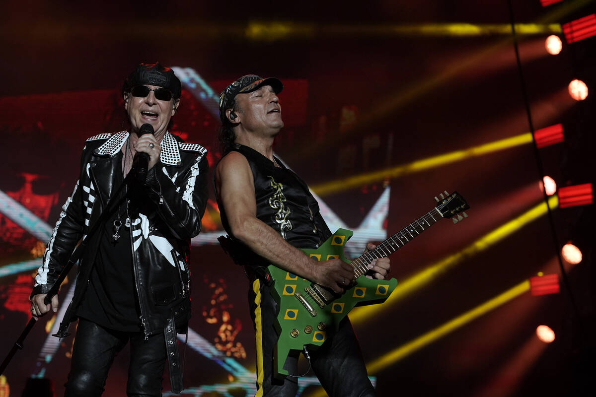 Klaus Meine, left, and the guitarist Matthias Jabs of the band Scorpions perform at the Rock in ...