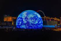 A jellyfish graphic appears on the Sphere during the opening night of U2's residency Friday, Se ...