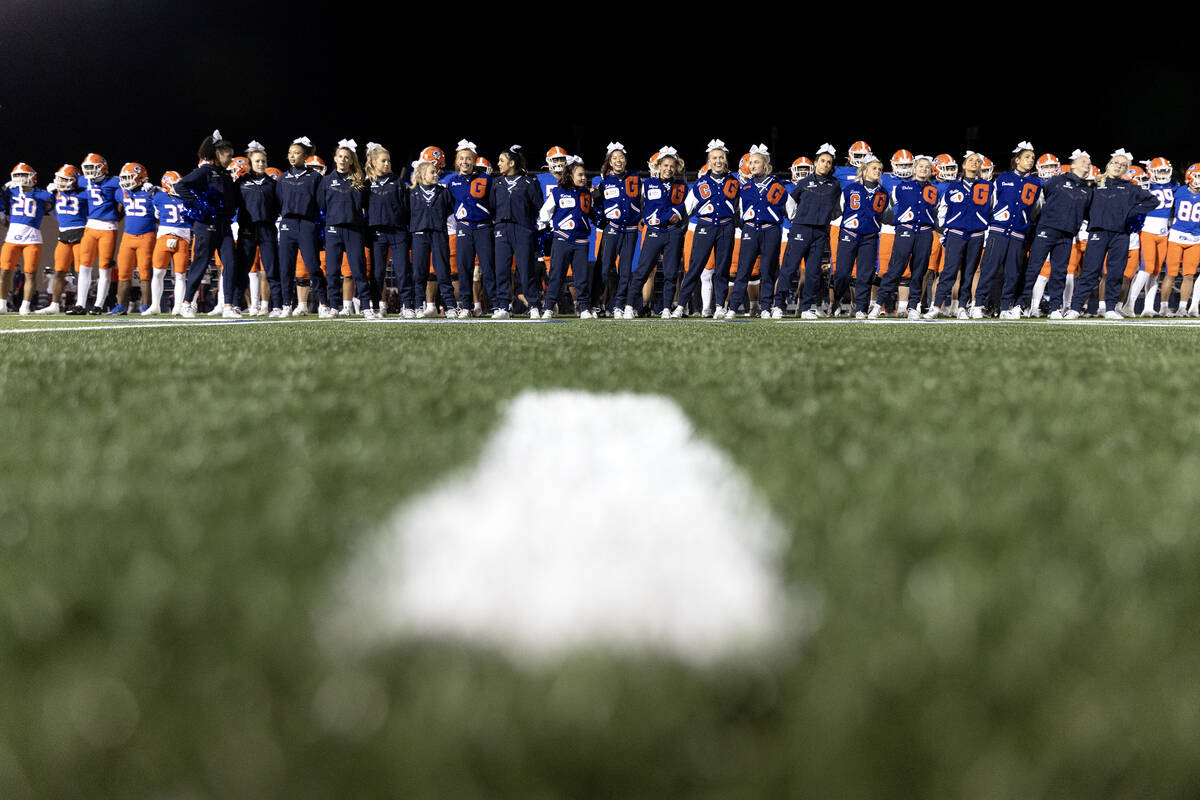 Bishop Gorman and their cheerleaders sing their fight song after winning a Class 5A Division I ...